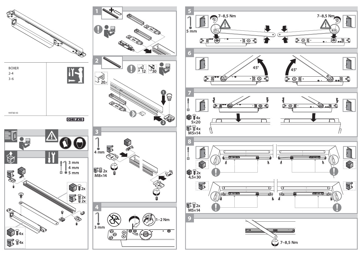 Assembly of door closing system GEZE Boxer ISM 