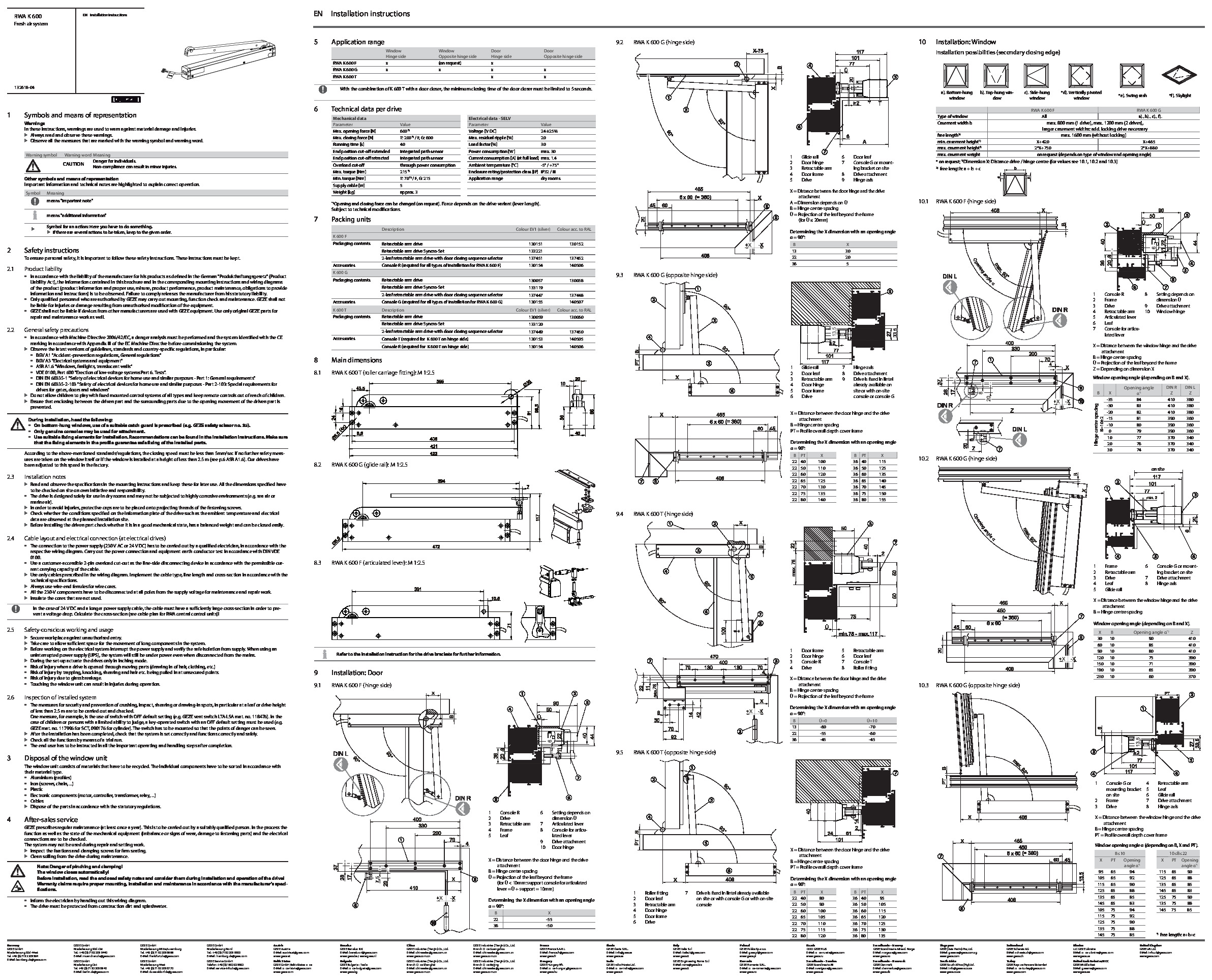 RWA K 600 T Installation instructions