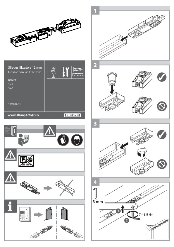 Hold-open unit for concealed closer BOXER guide rail 12 mm