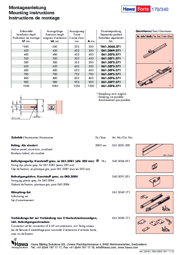 HAWA Forte - montāžas instrukcija (DE/EN/FR)
