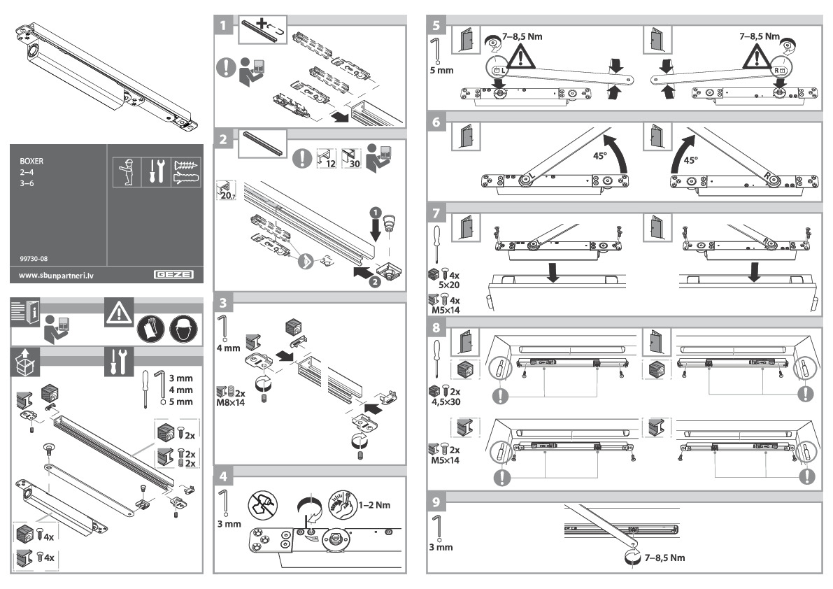 Slēptā aizvērēja BOXER 2-4  un BOXER 3-6 montāžas instrukcija