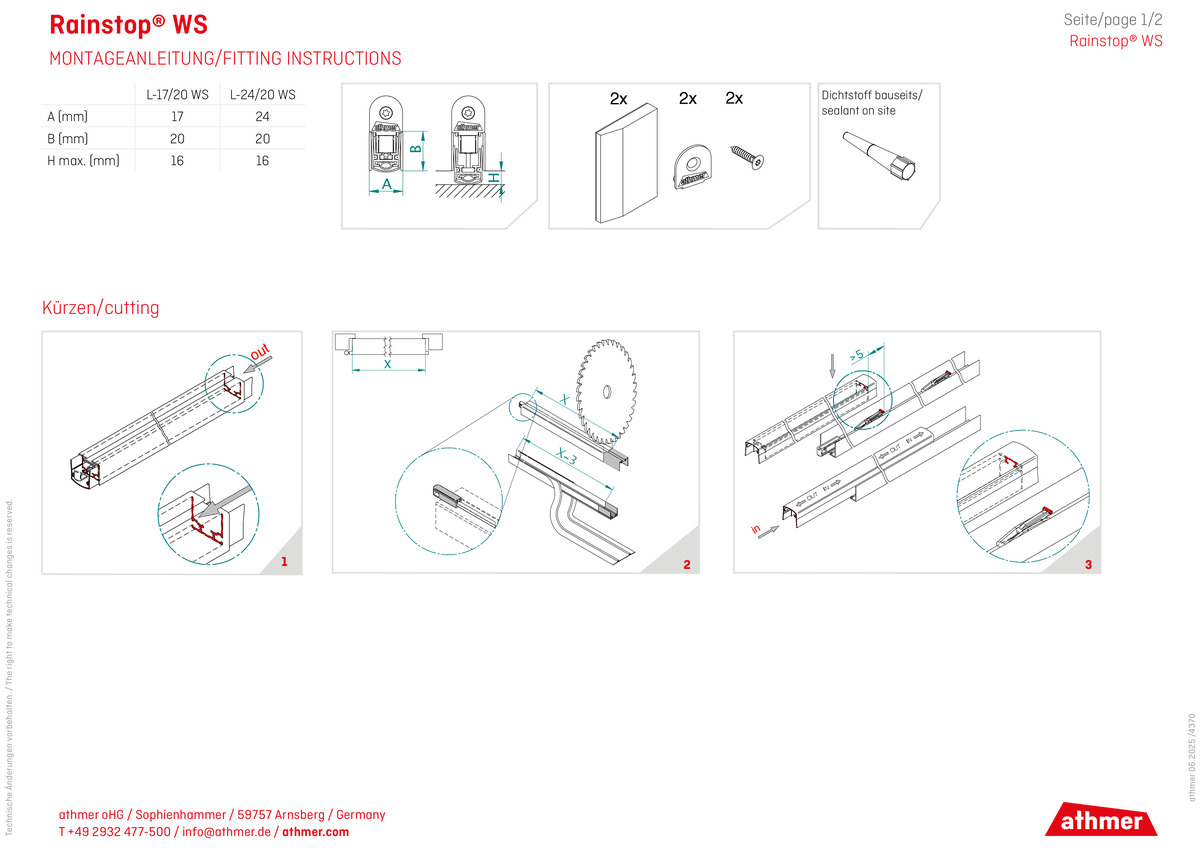 ATHMER Rainstop L-24/20 WS - instalation instructions