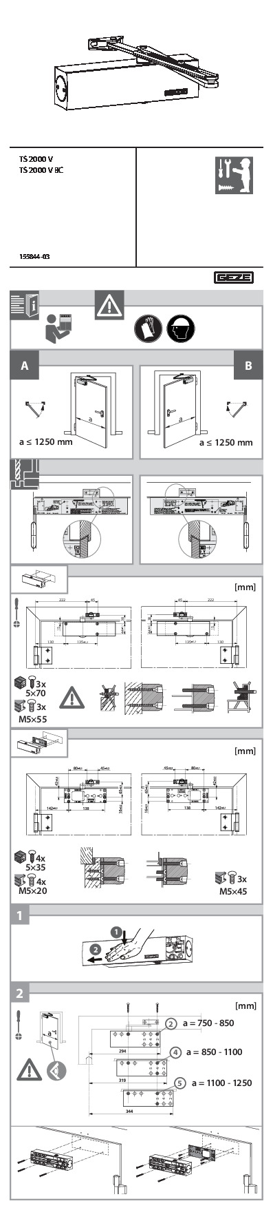 Montāžas instrukcija GEZE TS 2000 V / 2000 V BC