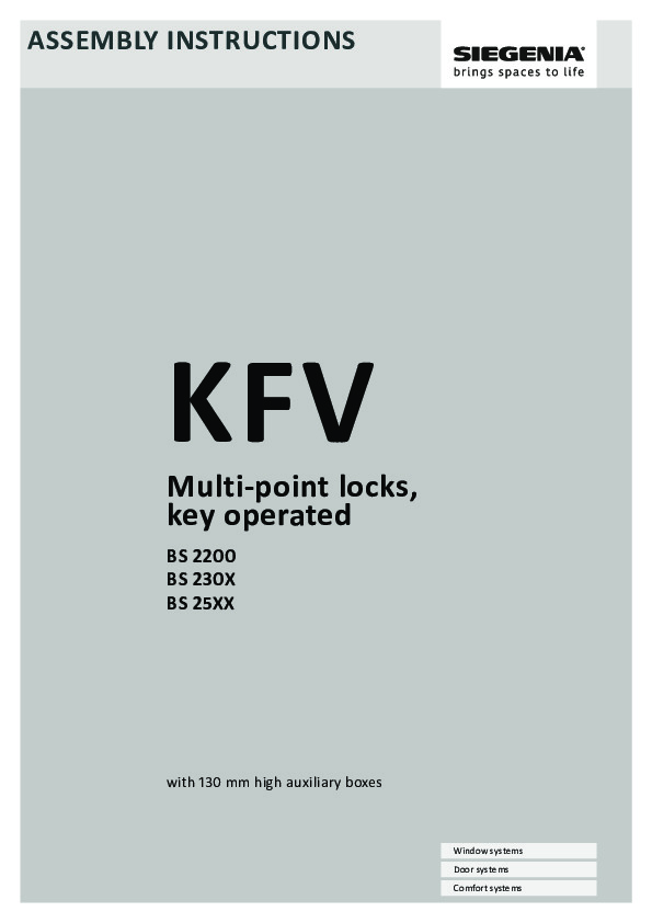 KFV BS 2200, BS 230X, BS 25XX - daudzpunktu slēdzenes ar 130 mm papildkorpusu augstumu - montāžas instrukcija (ENG)