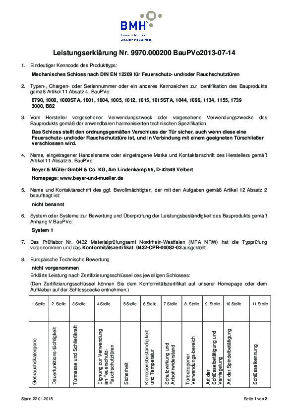 Ekspluatācijas īpašību deklarācija 9970.000200 DE