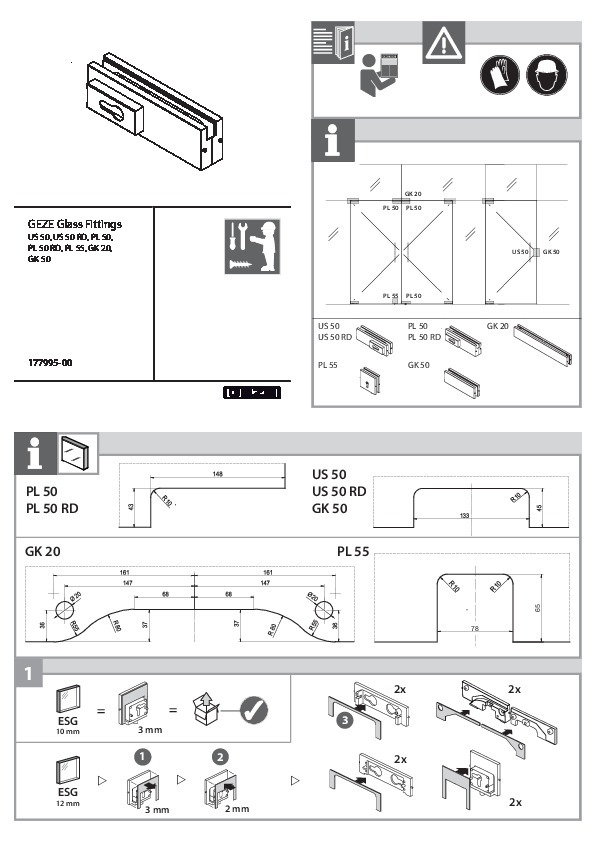 GEZE slēdzenes pilnstikla durvīm - montāžas instrukcija