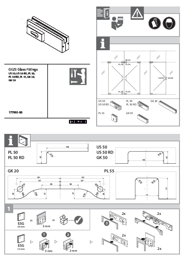 Assembly instructions for GEZE lock for all-glass doors 