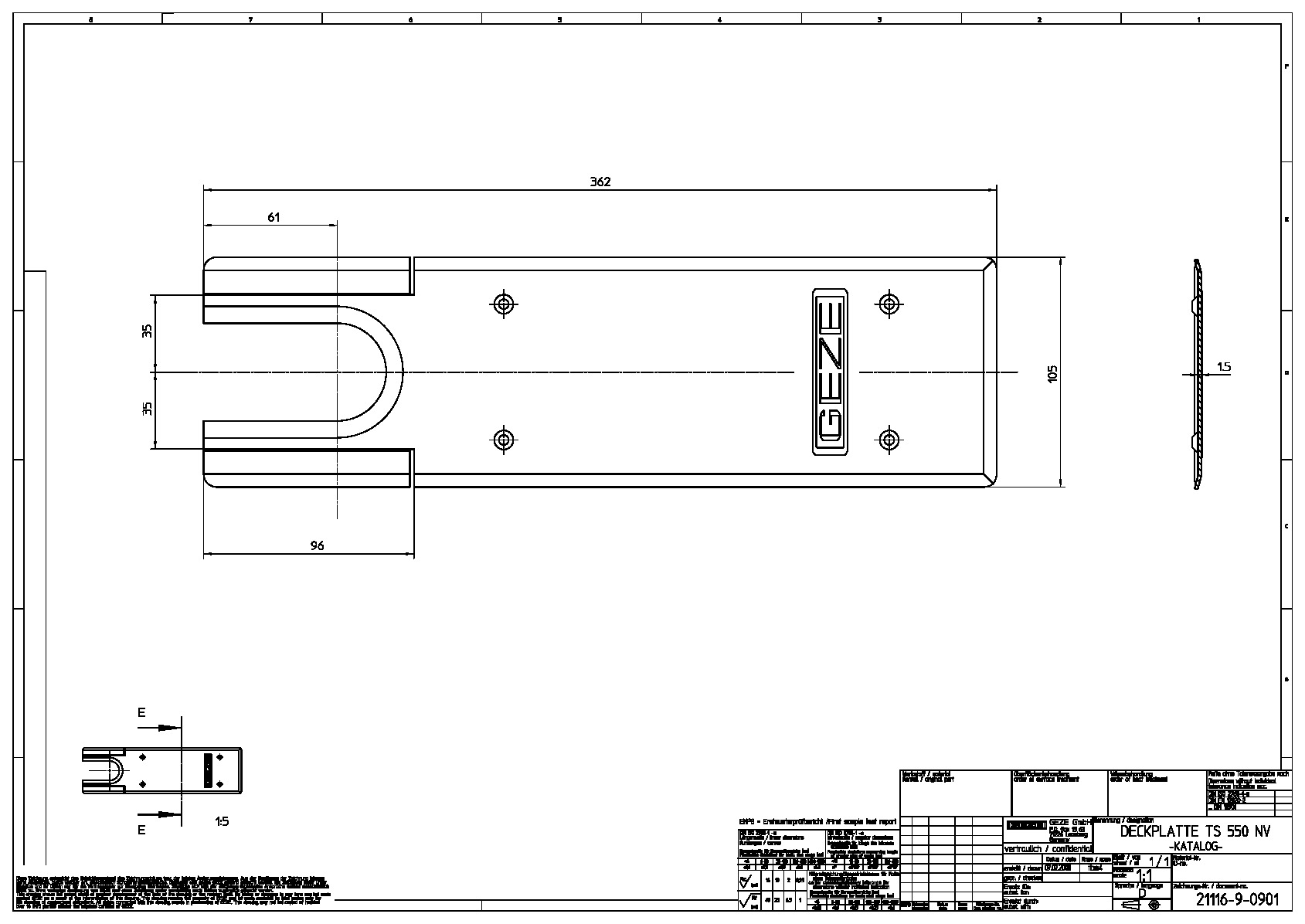 Cover plate size for door closer TS 550 NV nosegplāksnes izmēri