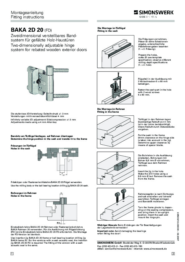 Simonswerk BAKA 2D 20 Installation and adjustment instructions