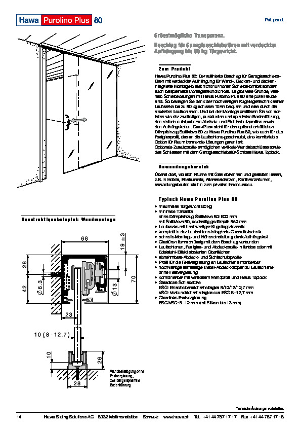 HAWA PUROLINO PLUS 80 - sistēmas katalogs