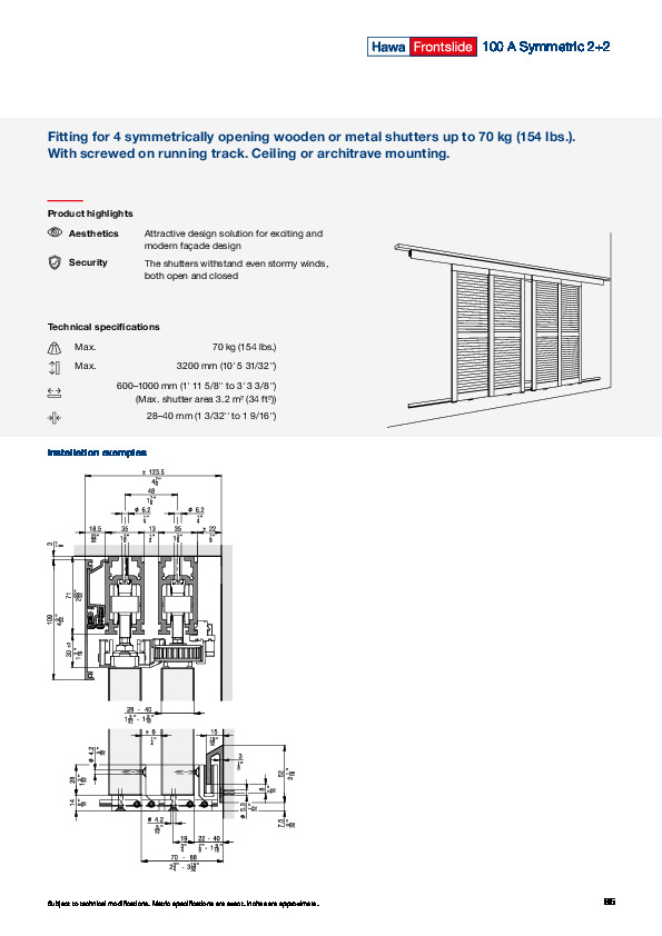 HAWA FRONTSLIDE 100 A SYMMETRIC 2+2 - katalogs 4 vērtnēm ar manuālu vadību