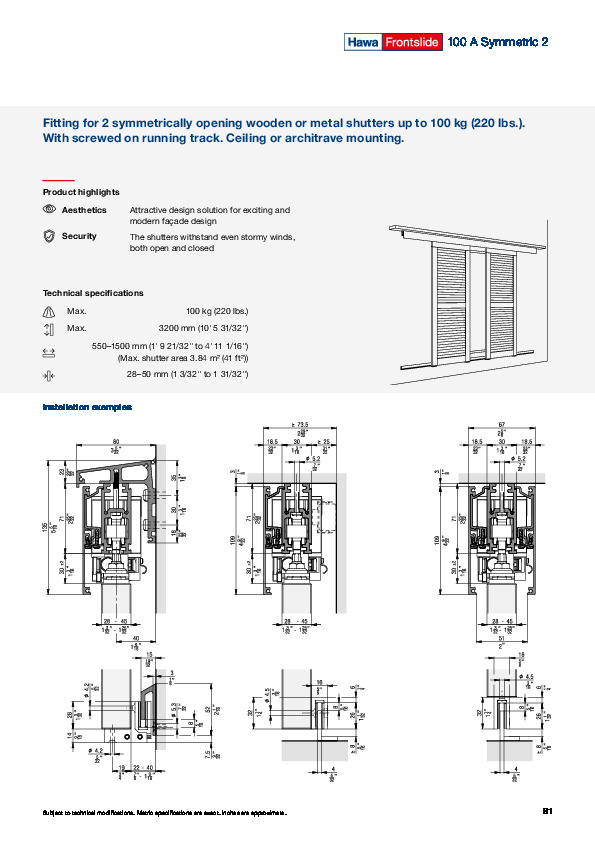 HAWA FRONTSLIDE 100 A SYMMETRIC 2 - katalogs 2 vērtnēm ar manuālu vadību