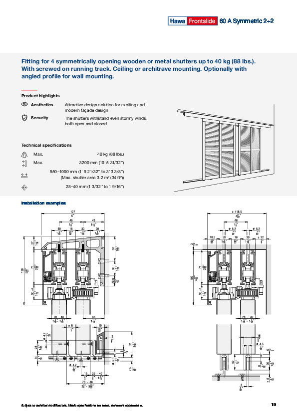 HAWA FRONTSLIDE 60 A SYMMETRIC 2+2 - katalogs 4 vērtnēm ar manuālu vadību