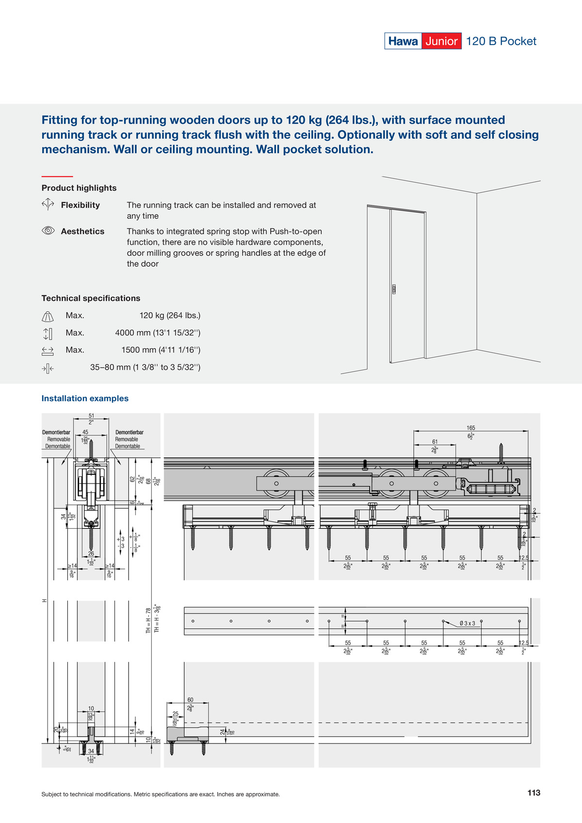 Hawa Junior 120 B Pocket - sistēmas katalogs