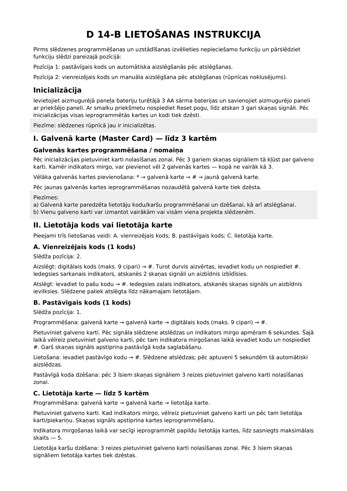 D14-B lietošanas instrukcija (LV)
