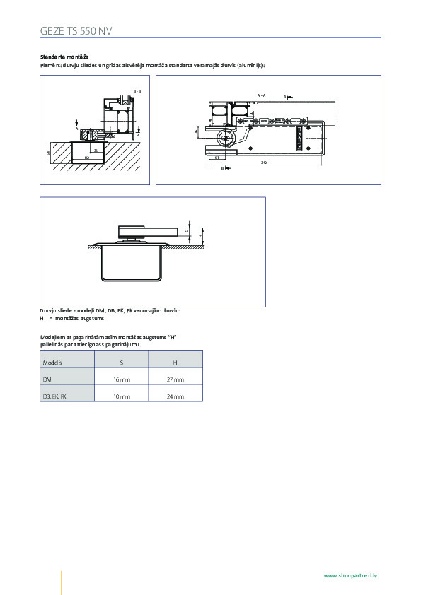 Door closer TS 550 installation in standard single-action and swing doors 