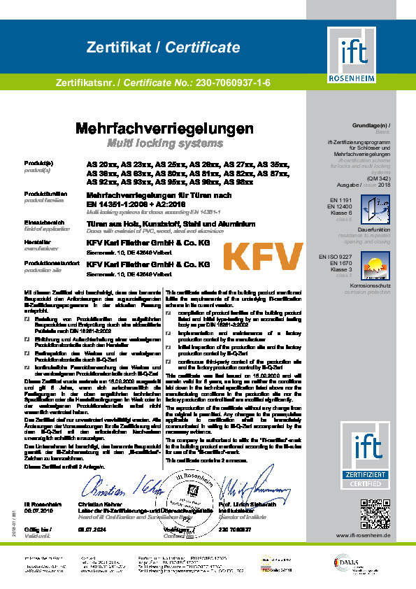 Certificate IFT Rosenheim 230-7060937-1-6