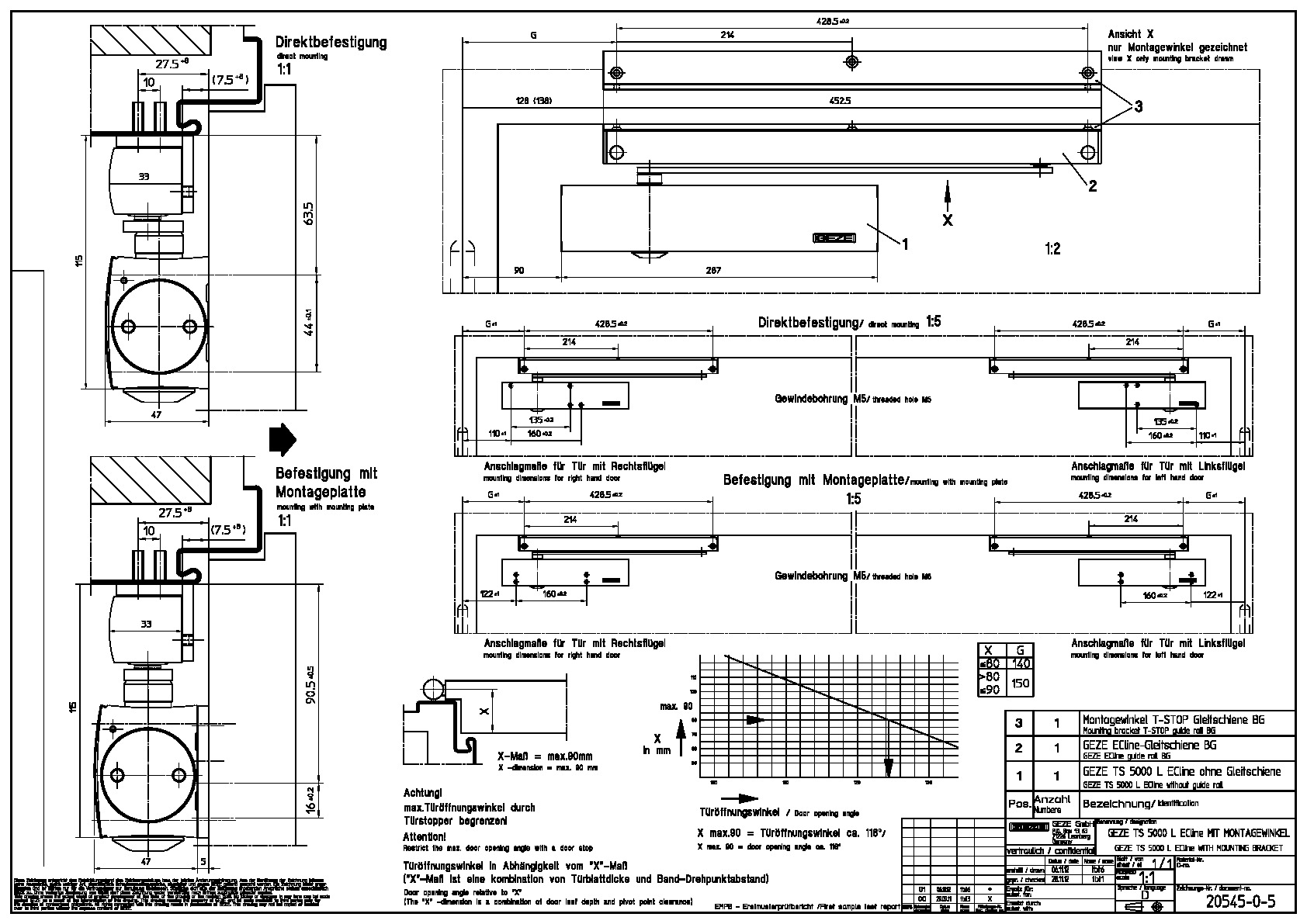 GEZE montāžas instrukcija ar T-STOP sliedes leņķi