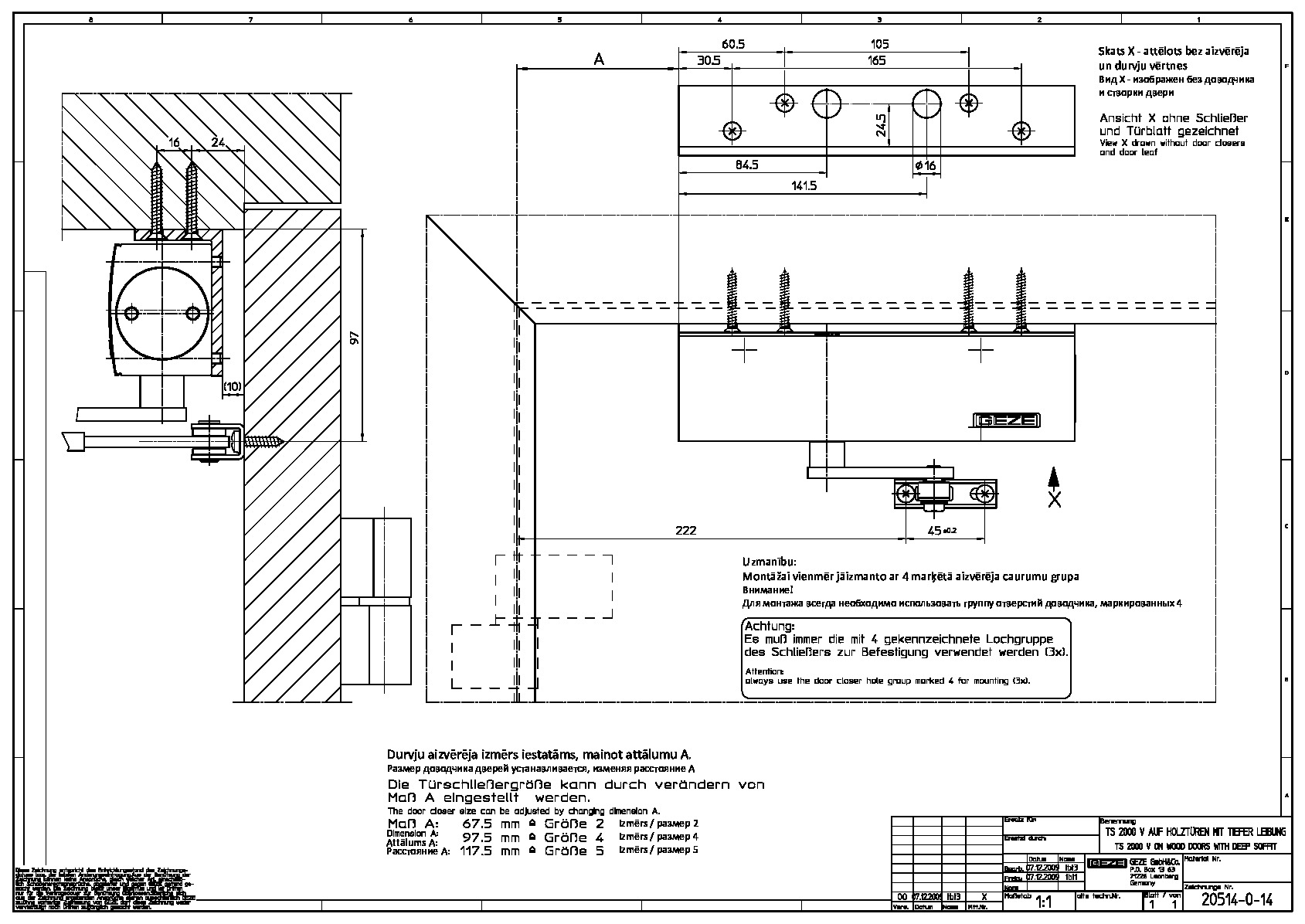 Installation diagram for door closer TS 2000 V 