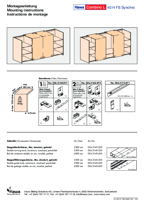 HAWA COMBINO L 40 FS Syncro - montāžas instrukcija