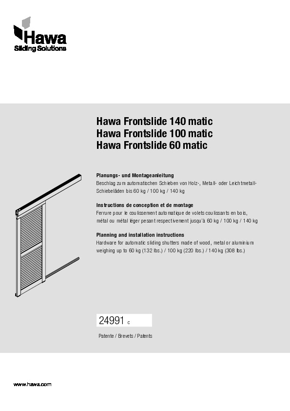 HAWA FRONTSLIDE 60/100/140 Matic - montāžas intrukcija (EN/DE/FR)