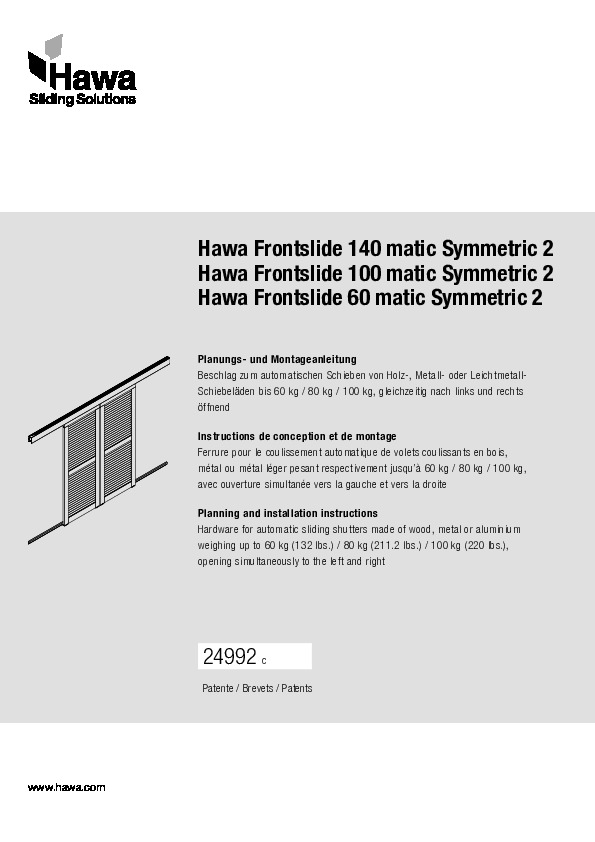 HAWA FRONTSLIDE 60/100/140 MATIC SYMMETRIC 2 - montāžas instrukcija 2 vērtnēm ar motorizētu vadību
