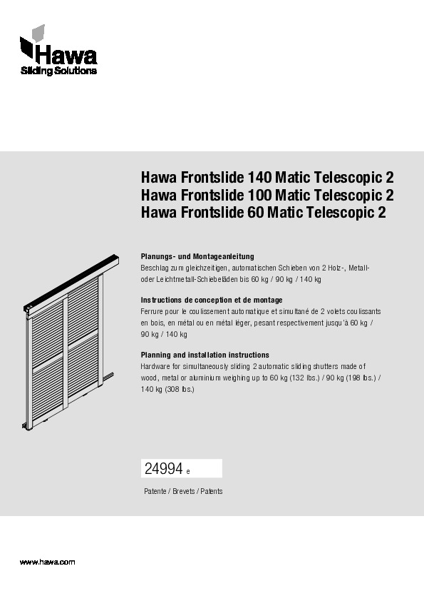 HAWA FRONTSLIDE 60/100/140 MATIC TELESCOPIC - montāžas instrukcija 2 vērtnēm ar motorizētu vadību