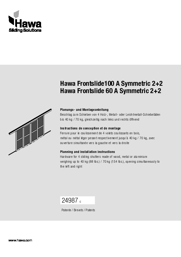 HAWA FRONTSLIDE 60/100/140 SYMMETRIC 2+2 - montāžas instrukcija 4 vērtnēm ar manuālu vadību