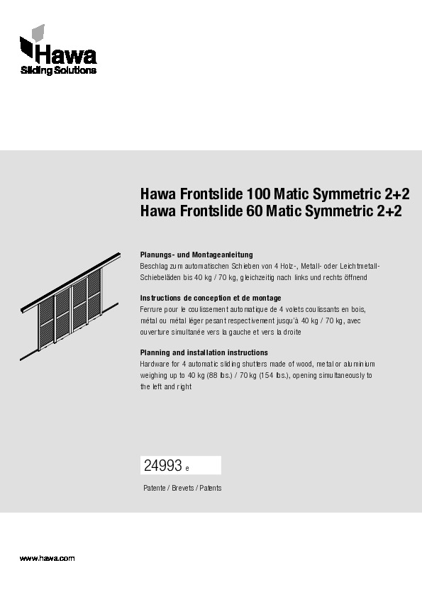 HAWA FRONTSLIDE 60/100 MATIC SYMMETRIC 2+2 - montāžas instrukcija 4 vērtnēm ar motorizētu vadību