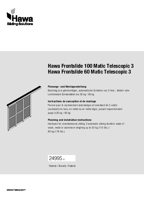 HAWA FRONTSLIDE 60/100 MATIC TELESCOPIC - montāžas instrukcija 3 vērtnēm ar motorizētu vadību