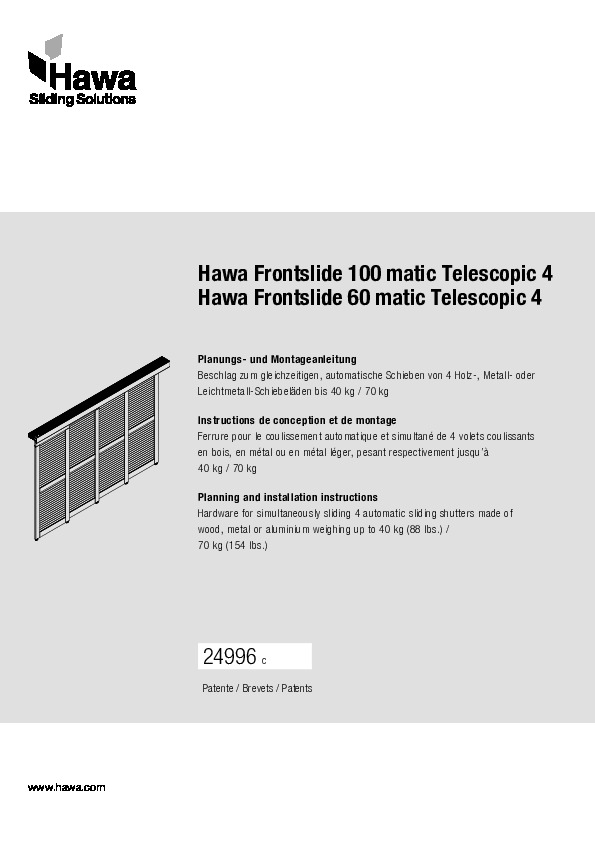HAWA FRONTSLIDE 60/100 MATIC TELESCOPIC - montāžas instrukcija 4 vērtnēm ar motorizētu vadību