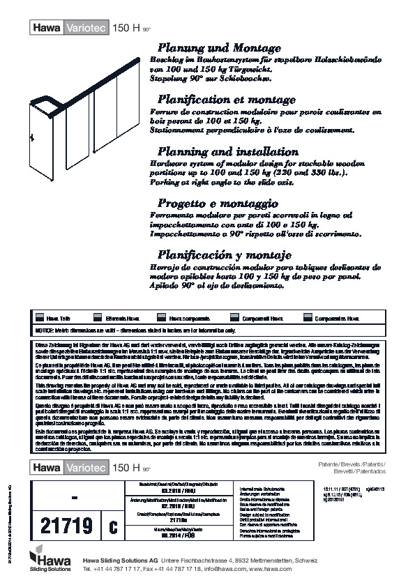 HAWA VARIOTEC 150 H - montāžas instrukcija ar vērtņu savietošanu 90° leņķī pret bīdīšanas asi