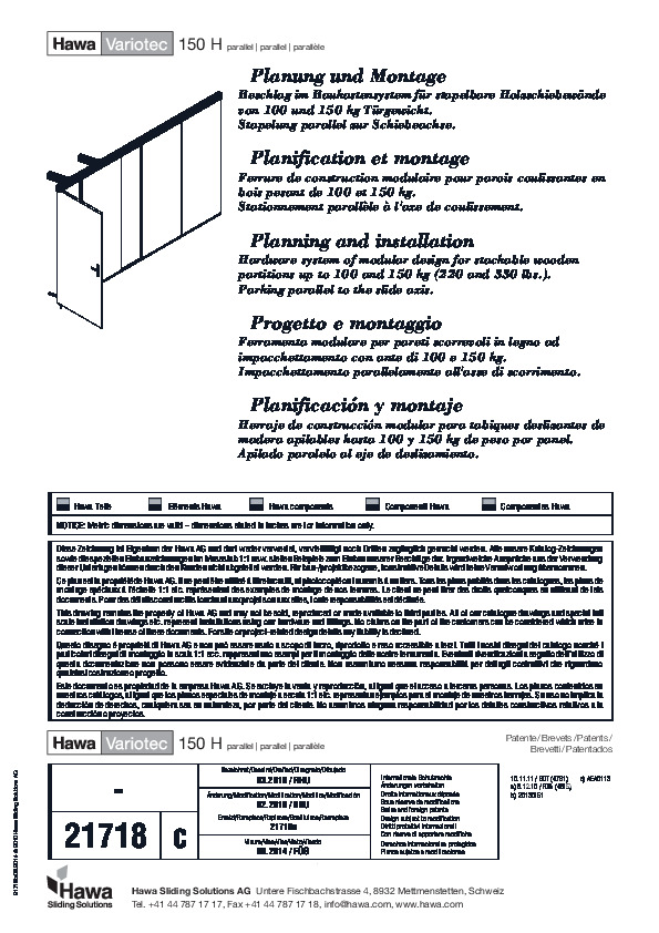 HAWA VARIOTEC 150 H - montāžas instrukcija ar vērtņu savietošanu paralēli bīdīšanas asij