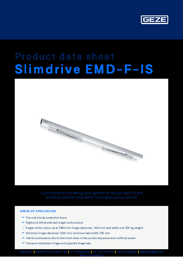 GEZE Slimdrive EMD-F-IS product data sheet (ENG)