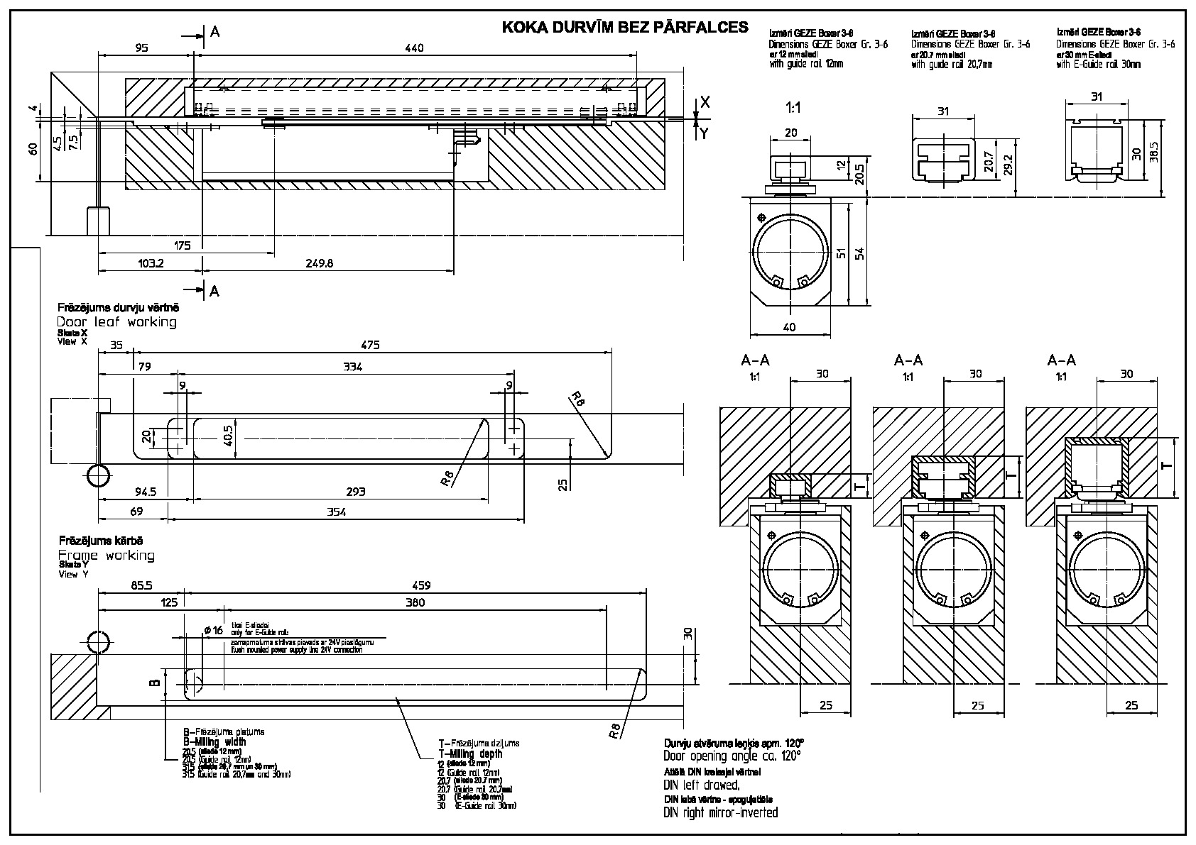 Assembly details for the concealed closer BOXER 3-6 in non-rebated doors