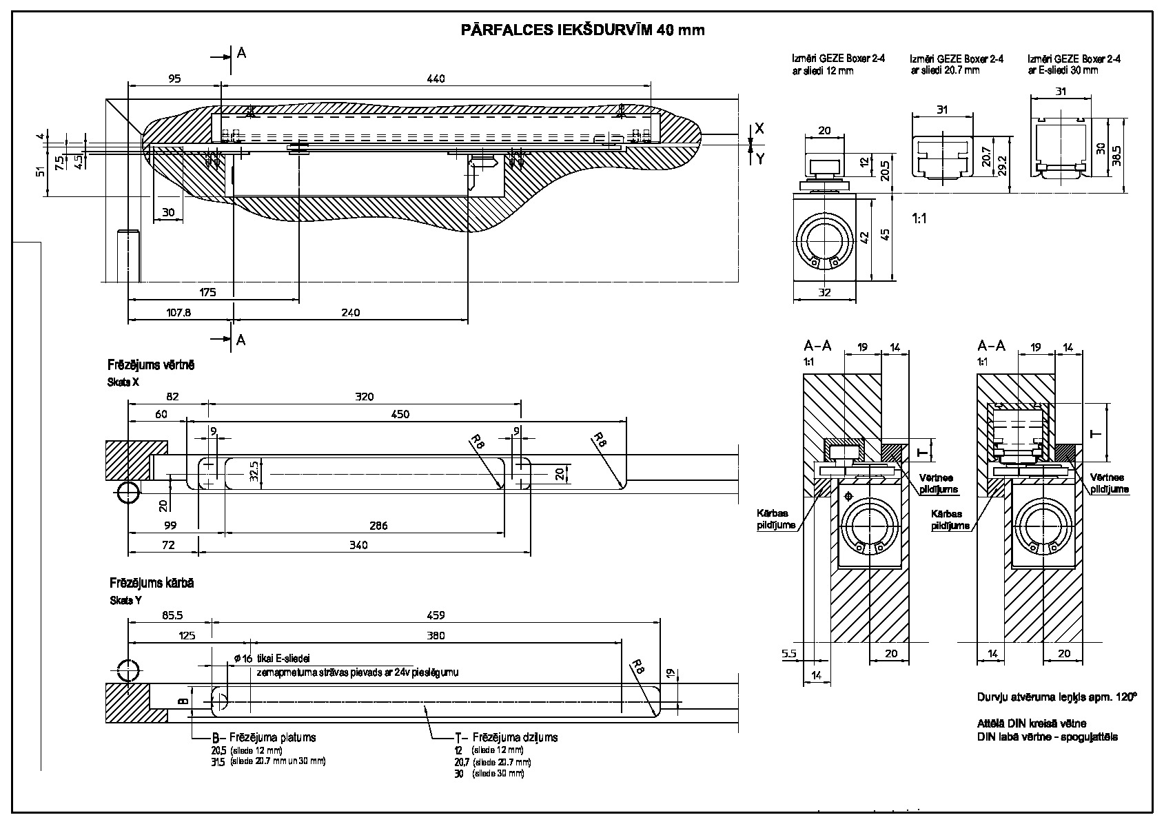 Assembly details for the concealed closer BOXER 2-4 in rebated wooden interior doors 40mm