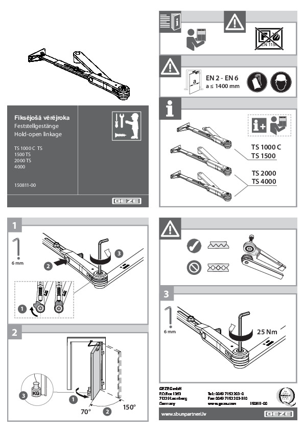 Assembly of GEZE hold-open link arm