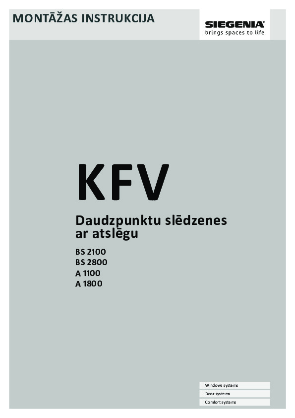 KFV daudzpunktu slēdzenes ar atslēgu BS2100 / BS2800 / A1100 / A1800 - montāžas instrukcija (LV)