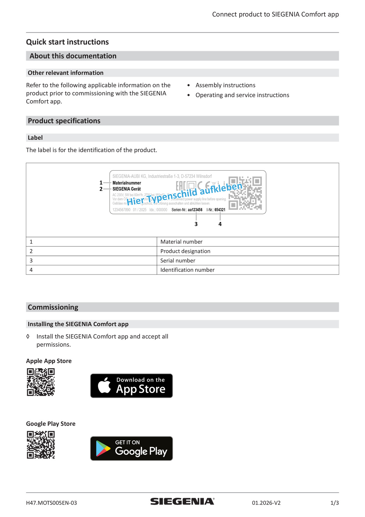 AEROTUBE/AEROPAC/AEROPLUS Siegenia Comfort App instructions (EN)