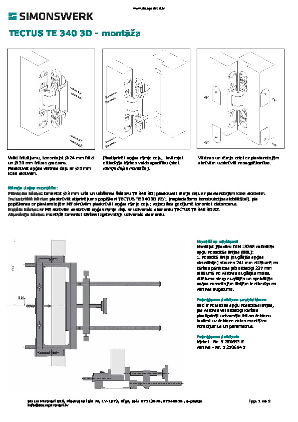 Montāžas apraksts un frēzējuma aprēķins Tectus 340