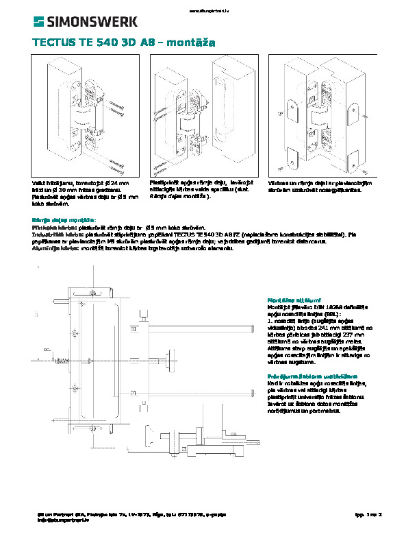 Montāžas apraksts un frēzējuma aprēķins TECTUS 540 A8
