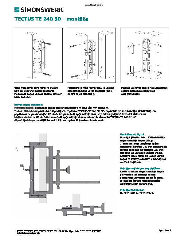 Montāžas apraksts un frēzējuma aprēķins Tectus 240