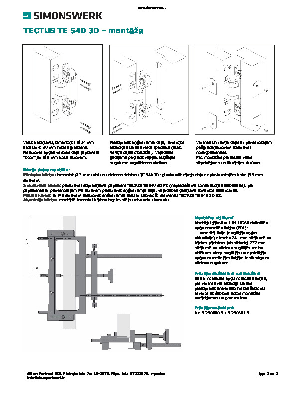 Montāžas apraksts un frēzējuma aprēķins TECTUS 540