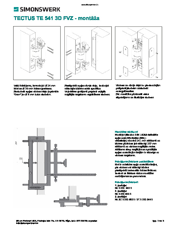Montāžas apraksts un frēzējuma aprēķins TECTUS 541
