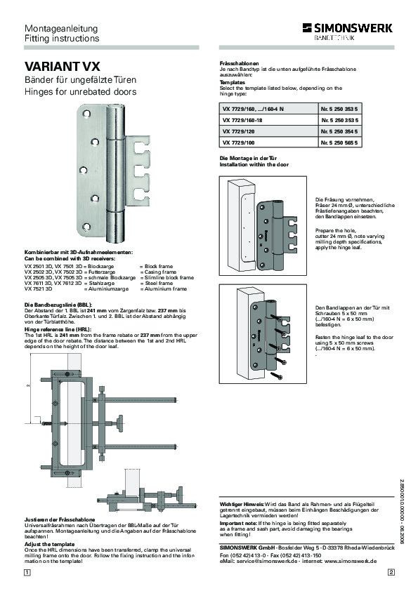 Fitting instructions Simonswerk VARIANT VX