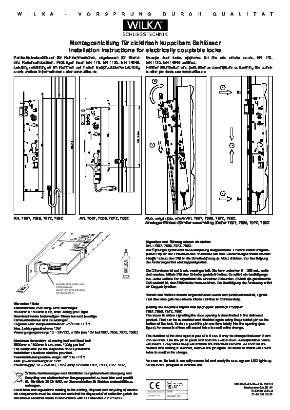WILKA solenoīda slēdzenes - montāžas instrukcija (DE/ENG)
