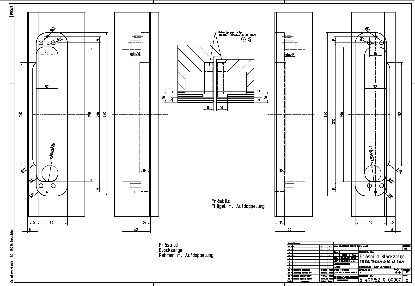 Milling in casing frame with mounting bracket BW/1 - cladding up to 16 mm