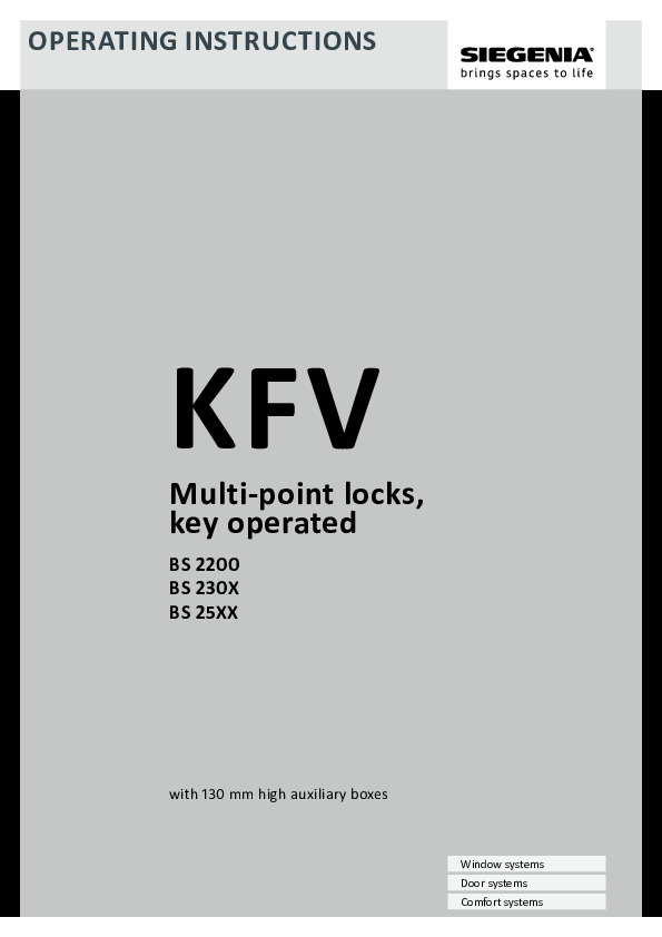 KFV BS 2200, BS 230X, BS 25XX - daudzpunktu slēdzenes ar 130 mm papildkorpusu augstumu - lietošanas instrukcija (ENG)