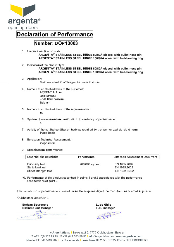 Ekspluatācijas īpašību deklarācija DOP 13003 EN