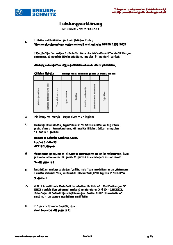 Ekspluatācijas īpašību deklarācija EīD 002 BauPVo 20130714 LV